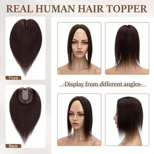 Vista 23 de Rich Choices Pelucas con topper de cabello para mujeres, cabello humano real 100% Remy, sin flequillo, para mujeres con adelgazamiento en la parte