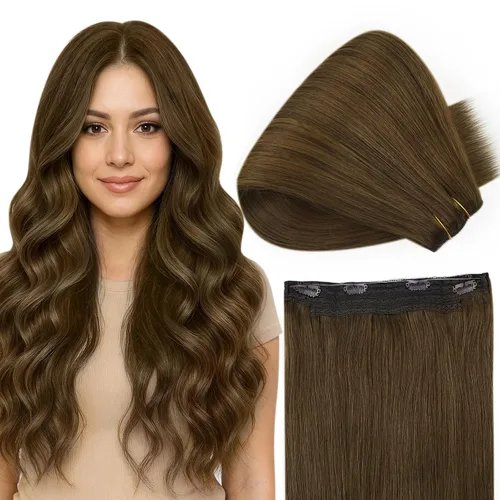 Vista 64 de Fshine - Extensiones de cabello con hilo invisible de 12 pulgadas, color rubio ceniza con reflejos de rubio decolorado, pieza de cabello humano real