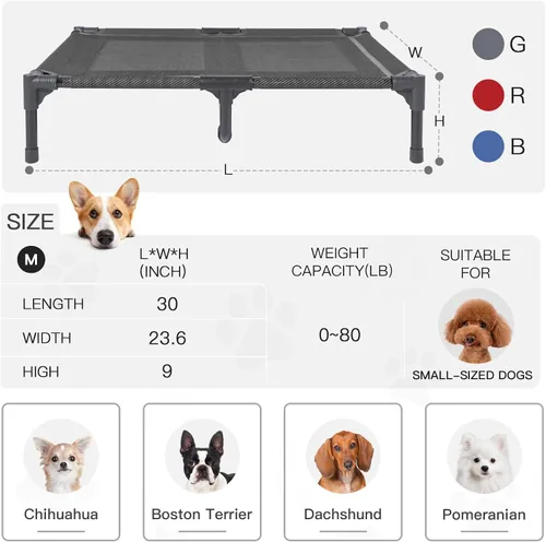 Vista 5 de suddus Cama elevada para perros medianos, cuna refrescante de doble soporte con malla Teslin, cama portátil impermeable para mascotas