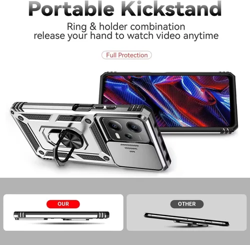 Vista 4 de Funda para Redmi Note 12 Pro, Poco X5 Pro 22101320G con protector de pantalla de vidrio templado y cubierta de cámara deslizante, anillo magnético
