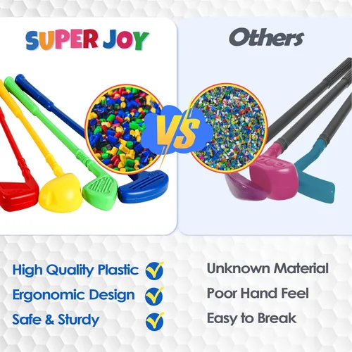 Vista 4 de SUPER JOY Juego de golf para niños pequeños, carrito de golf para niños con 4 palos y 8 pelotas, palos de golf para interiores y exteriores, palos