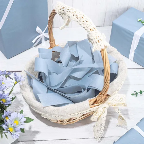 Vista 4 de Whaline 100 hojas de papel de seda azul polvoriento, color azul pastel, papel decorativo de arte decorativo para manualidades, embalaje, boda, Azul