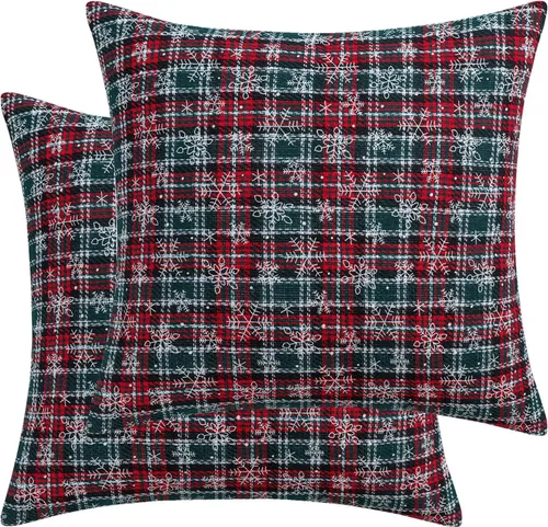 Vista 18 de MOJUN Juego de 2 fundas de almohada navideñas de 18 x 18 pulgadas, fundas de almohada decorativas de Navidad con copos de nieve, funda de cojín