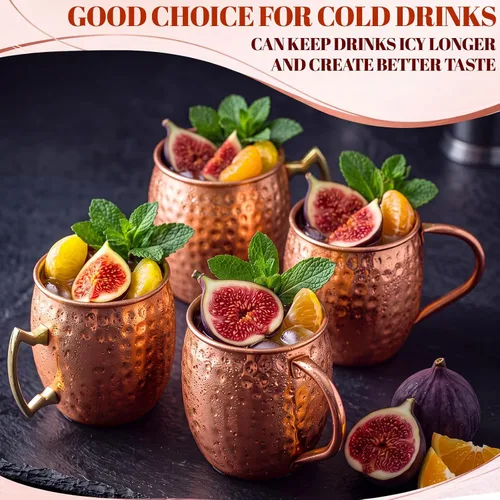 Vista 3 de 24 tazas Moscow Mule de 16 onzas de oro rosa martillado