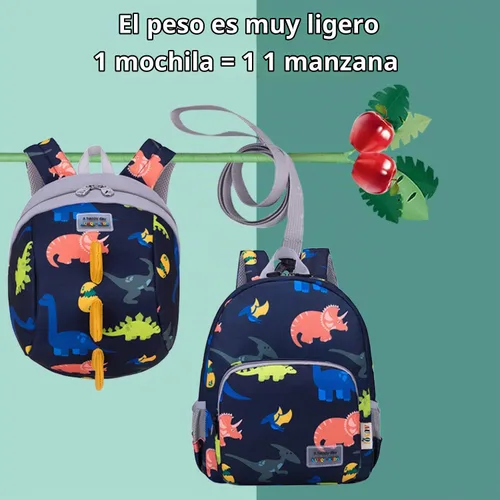 Vista 4 de willikiva Mochila de dinosaurio 3D para niños y niñas, mochila impermeable con arnés de seguridad preescolar (azul oscuro)