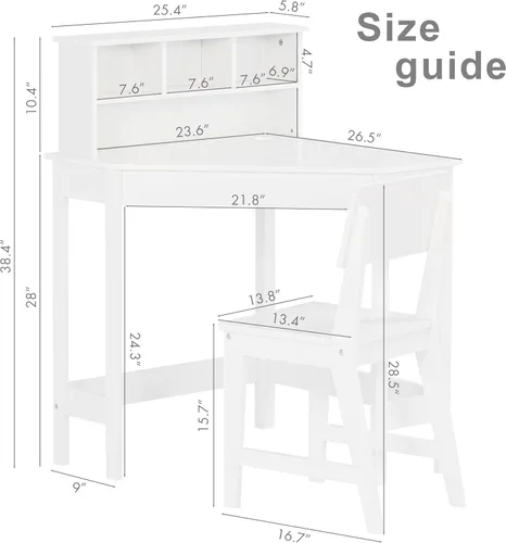 Vista 8 de UTEX Escritorio para niños, juego de escritorio de esquina y silla, mesa de estudio para niños con almacenamiento y gabinete para uso escolar