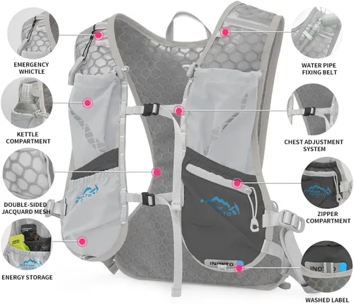 Vista 4 de IX INOXTO Chaleco de hidratación para correr para hombres y mujeres, mochila de agua para correr, paquete de hidratación de 3 litros, para correr