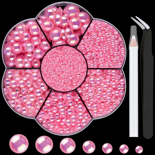 Vista 20 de BELLEBOOST 5600 piezas ABS Perlas Beige Redondas con Parte Posterior Plana con Herramientas de Recolección para Arte de Uñas, Decoración Facial