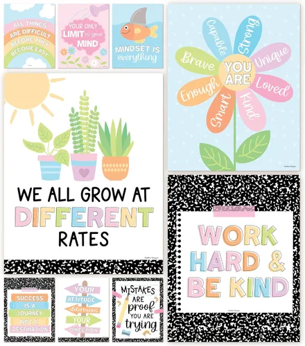 Vista 12 de Hadley Designs Póster motivacional para decoración de aula, 9 pósteres de aula de mentalidad de crecimiento, decoración de pared inspiradora