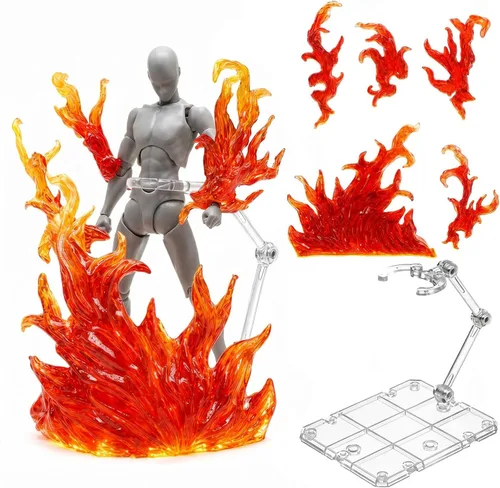 Vista 10 de Conjunto de soporte para figuras de acción con efectos de fuego - Soporte de exhibición color púrpura y azul para modelos de 6-12 pulgadas, fácil