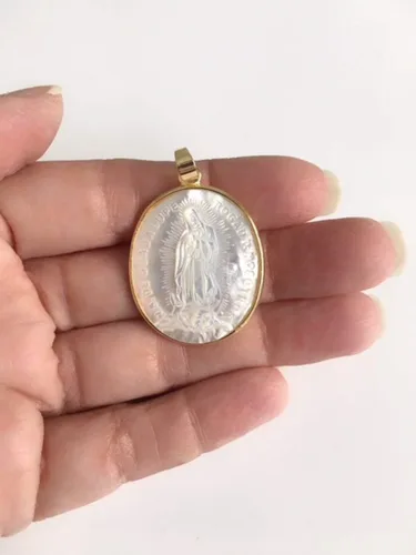 Vista 5 de Madre de Perla Nuestra Señora de Guadalupe Medalla Grande 1,5 Pulgadas Forma Oval