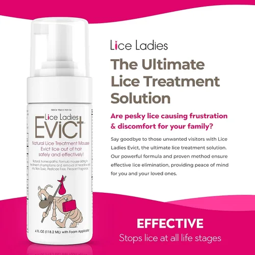 Vista 4 de EVICT - Tratamiento seguro todo en uno para piojos para niños Detiene piojos, huevos de piojos, súper piojos, liendres 100% natural y no tóxico