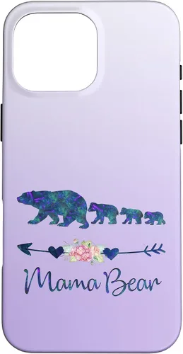 Vista 19 de Teal Blue Purple Floral Mama Bear Three Cubs Silver Purple Case for iPhone 17