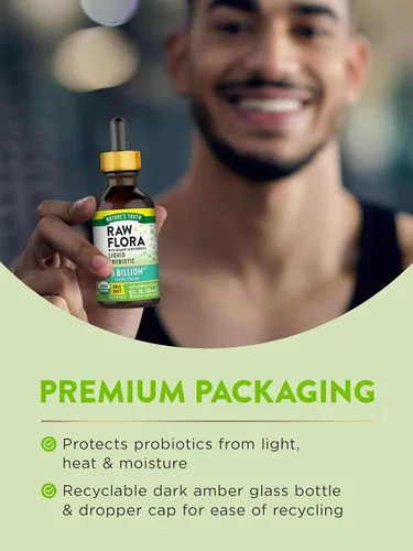 Vista 6 de Nature's Truth Raw Flora USDA Probiótico líquido orgánico Formulado por médicos 25 mil millones de cepas vivas Suplemento vegano y sin gluten
