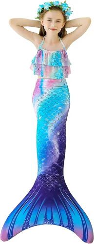 Vista 4 de Wfundeals Conjunto de bikini de princesa para nadar con monoaleta para traje de baño cosplay cola de sirena