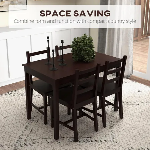 Vista 3 de HOMCOM Juego de mesa de comedor para 4, 5 piezas, mesa de cocina moderna y sillas, juego de comedor de madera para espacios pequeños, rincón
