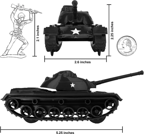 Vista 2 de TimMee - Tanques de juguete para hombres de plástico del ejército - Negro WW2 3pc - Hecho en Estados Unidos