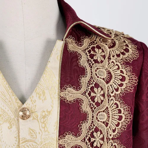 Vista 4 de Chaqueta medieval para hombre, bordado, vintage, gótico, steampunk, esmoquin