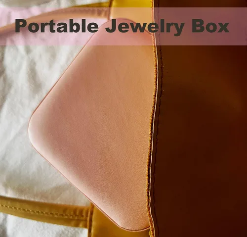 Vista 5 de Joyero de viaje organizador portátil para joyas, organizador de almacenamiento de piel sintética con espejo, soporte de joyería para mujeres