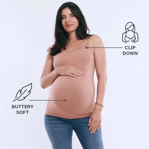 Vista 21 de Motherhood Maternity Camiseta sin mangas de lactancia con clip para mujer con correas ajustables y brasier integrado para lactancia materna