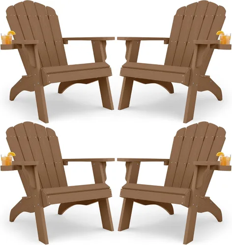 Vista 22 de YEFU Silla Adirondack de gran tamaño con soporte para tazas, silla para fogata de plástico para exteriores, resistente a la intemperie, silla