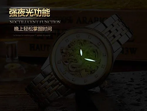 Vista 5 de Moda 3D Dragón Dorado Hueco Automático Reloj para los Hombres Impermeable Diamantes Hora Marcadores Reloj de Pulsera