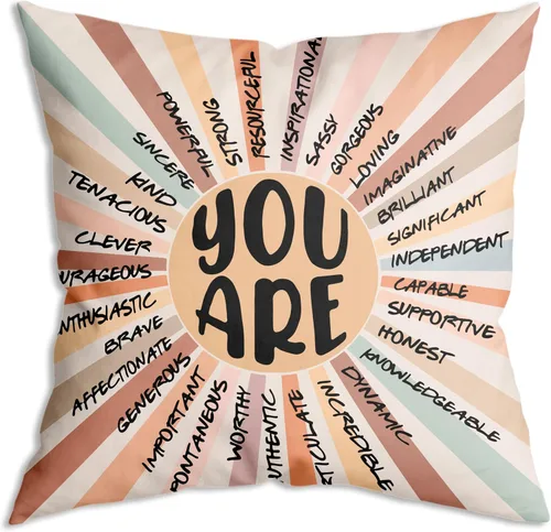 Vista 16 de Funda de Almohada Suave para Decoración con Citas Inspiradoras "Eres Valiente Suficiente Amado", Funda de Almohada y Cojín para Sofá, Sofá Cama