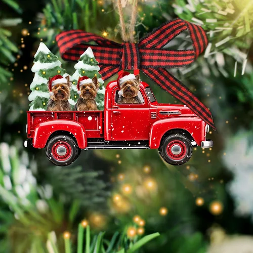 Vista 9 de Talataca Adorno Colgante de Perro Yorkshire Terrier con Sombrero Corona de Yorkie Amante de Perros Adorno Plano 2D de Árbol de Navidad en Madera