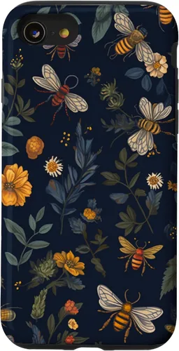 Vista 18 de Bees and Wildflowers on Dark Blue Funda para iPhone 17