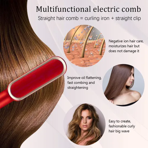 Vista 4 de SRIHAIR - Cepillo alisador de cabello con 5 temperaturas, peine de iones negativos, peine alisador eléctrico portátil, cepillo de pelo calentado