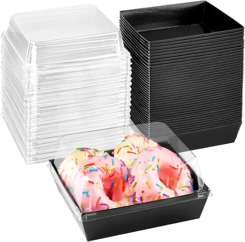 Vista 11 de Ocmoiy Cajas pequeñas de charcutería con tapas transparentes, recipientes de papel desechables para alimentos para llevar, cajas de postre