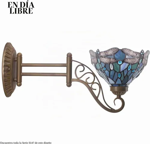 Vista 8 de WERFACTORY Tiffany Lámpara de pared con brazo oscilante para enchufar, luz azul mar, estilo libélula W8L19 pulgadas, serie S147