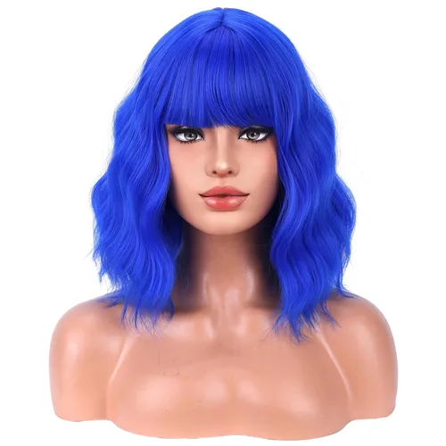 Vista 10 de BERON Pelucas cortas verdes para mujer, peluca rizada ondulada con flequillo para niñas, pelucas de cabello de color verde aguacate, peluca