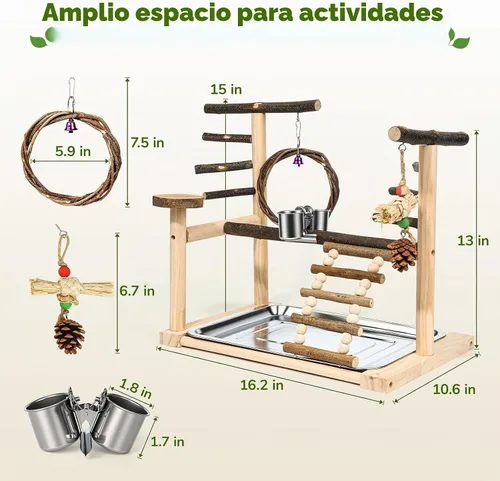 Vista 2 de Soporte de loro de madera para pájaros pequeños a medianos