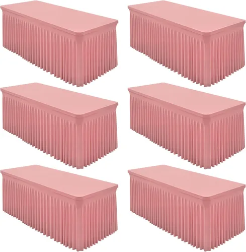 Vista 22 de Paquete de 2 manteles color azul bebé para mesa rectangular de 4 pies, manteles de elastano elásticos de 4 pies, falda blanca rectangular para baby