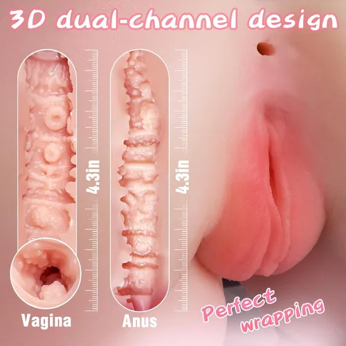 Vista 5 de Masturbador masculino realista de 4.5 libras, glúteos suaves realistas 3D, muñeca sexual de juguete para adultos, con doble placer vaginal y anal
