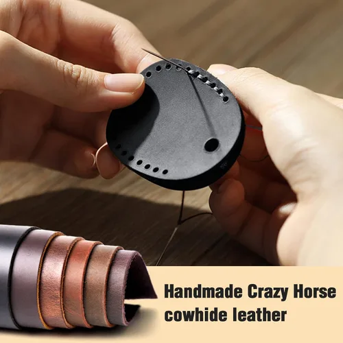 Vista 4 de Llavero de Airtag de cuero genuino, llavero portátil de Air tag con anillos para llaves, funda de cobertura oculta completa compatible con Airtag