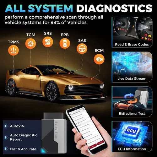 Vista 2 de KINGBOLEN Ediag Elite OBD2 Escáner Bluetooth, escáner de control bidireccional herramienta de diagnóstico para todos los sistemas para iOS