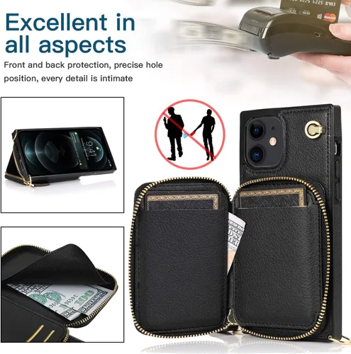 Vista 7 de Asuwish Funda de teléfono para iPhone 13 Mini de 5.4 pulgadas con protector de pantalla y soporte para tarjetas con cremallera, soporte de ranura