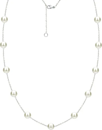 Vista 2 de Juego de collar y aretes de plata de ley de 0.315-0.335 in de perlas cultivadas de agua dulce blanca, Perla