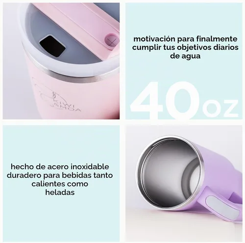 Vista 2 de Vaso de 40 onzas con asa y pajita, incluye pajita de kiwi (flores)