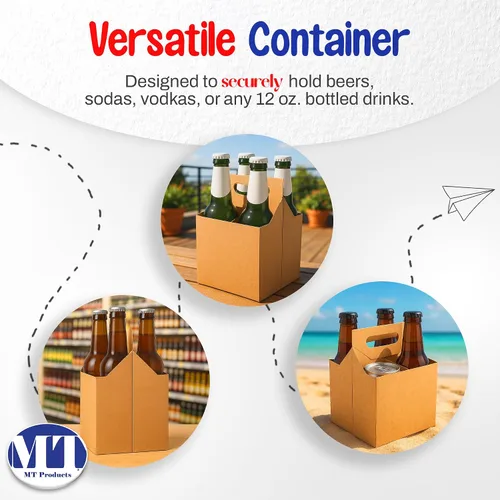 Vista 7 de MT Products 4 soportes para botellas de cartón kraft de 12 onzas. Portabotellas de cerveza o soda para un transporte seguro y fácil, paquete de 4