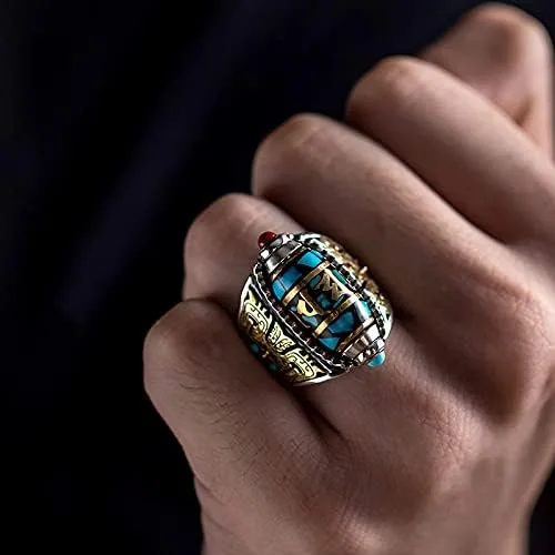 Vista 3 de DXWXY Anillos giratorios de plata de ley S925 para mujereshombres, budista, tibetano, anillo de oración tibetana, talla Pixiu Lucky God Beast, Om
