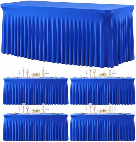 Vista 30 de Paquete de 2 manteles color azul bebé para mesas rectangulares de 6 pies, mantel ajustable de elastano, fundas de mesa elásticas de 6 pies, manteles