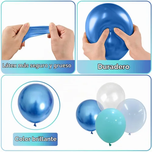 Vista 5 de Globos azul turquesa, 60 unidades de globos azul turquesa con globo azul metálico transparente, globos pastel azul bebé perla y turquesa para Azul