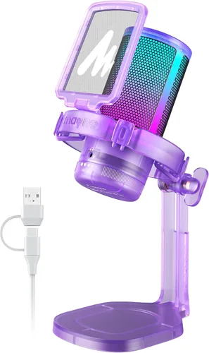 Vista 10 de MAONO USB Gaming Microphone for PC, Noise Cancellation Condenser Mic with RGB Lights, Mute, Gain for Streaming, Recording, Podcast, Chat, Twitch