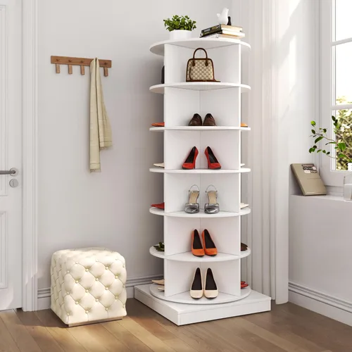 Vista 6 de Moderno zapatero giratorio de 6 niveles, zapatero giratorio de pie, organizador de almacenamiento giratorio de 360 grados, zapatero giratorio