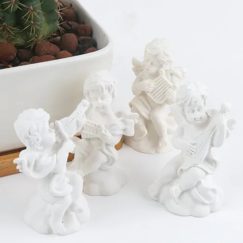Vista 3 de 4 piezas de pequeñas estatuas de ángeles de resina para decoración del hogar, 4 estilos