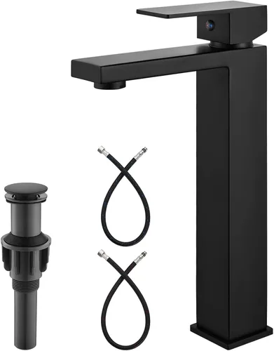 Vista 11 de Heyalan Grifo de lavabo para baño, grifo de lavabo de una sola manija, acero inoxidable SUS304, cuerpo alto, 1 agujero, mezclador de tocador