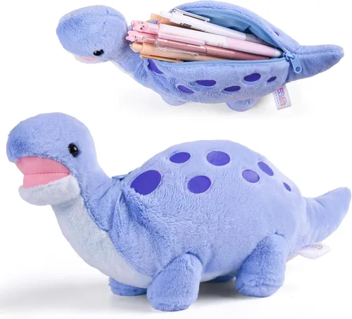 Vista 8 de BB FUN HOUSE Estuche para lápices para niños, bolsa de lápices de peluche 3D con forma de perro y dinosaurio, bolsa suave de almacenamiento